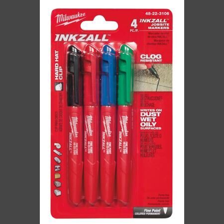 INKZALL Permanentmarker Set 4-teilig feine Spitze; schwarz, rot, blau, grün